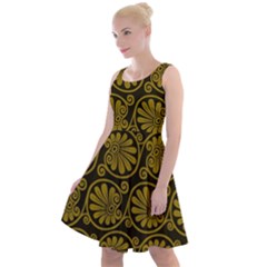 Yellow Floral Pattern Floral Greek Ornaments Knee Length Skater Dress by nateshop