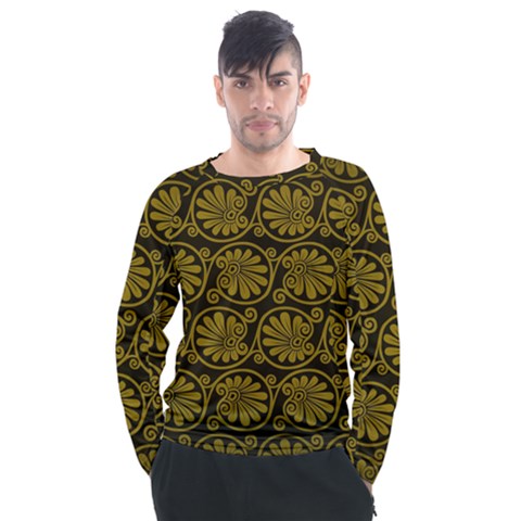 Yellow Floral Pattern Floral Greek Ornaments Men s Long Sleeve Raglan T-shirt by nateshop