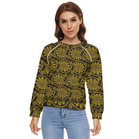 Yellow Floral Pattern Floral Greek Ornaments Women s Long Sleeve Raglan T-shirt by nateshop