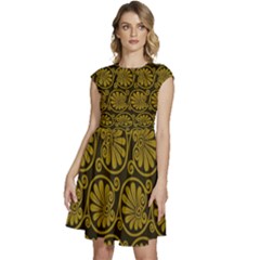 Yellow Floral Pattern Floral Greek Ornaments Cap Sleeve High Waist Dress by nateshop