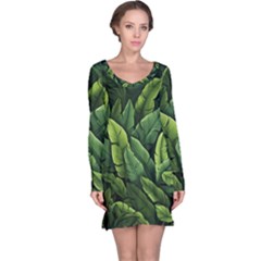 Green Leaves Long Sleeve Nightdress by goljakoff