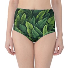 Green Leaves Classic High-waist Bikini Bottoms