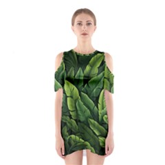 Green Leaves Shoulder Cutout One Piece Dress by goljakoff