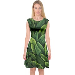 Green Leaves Capsleeve Midi Dress