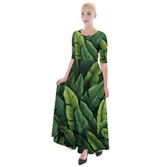 Green Leaves Half Sleeves Maxi Dress