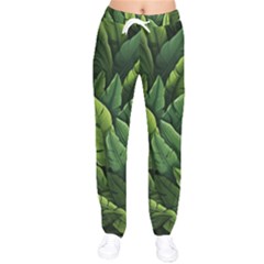 Green Leaves Women Velvet Drawstring Pants by goljakoff