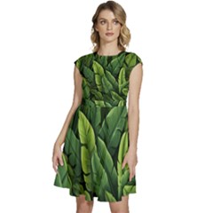 Green Leaves Cap Sleeve High Waist Dress by goljakoff