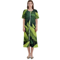 Banana Leaves Pattern Women s Cotton Short Sleeve Nightgown by goljakoff