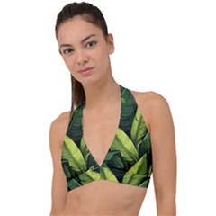 Banana Leaves Pattern Halter Plunge Bikini Top