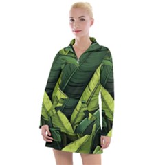 Banana Leaves Pattern Women s Long Sleeve Casual Dress by goljakoff