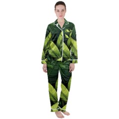 Banana Leaves Pattern Women s Long Sleeve Satin Pajamas Set	