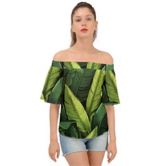 Banana Leaves Pattern Off Shoulder Short Sleeve Top