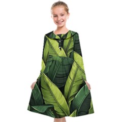 Banana Leaves Pattern Kids  Midi Sailor Dress by goljakoff
