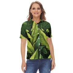 Banana Leaves Pattern Women s Short Sleeve Double Pocket Shirt