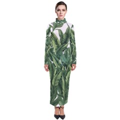 Tropical Leaves Turtleneck Maxi Dress