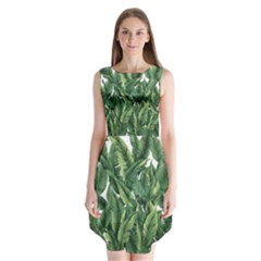 Tropical Leaves Sleeveless Chiffon Dress  