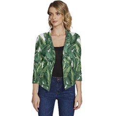 Tropical Leaves Women s Casual 3/4 Sleeve Spring Jacket