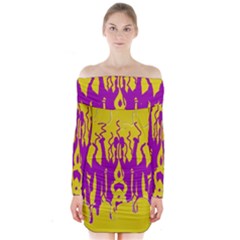 Yellow And Purple In Harmony Long Sleeve Off Shoulder Dress