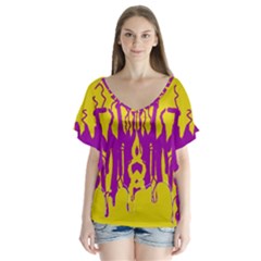 Yellow And Purple In Harmony V-neck Flutter Sleeve Top