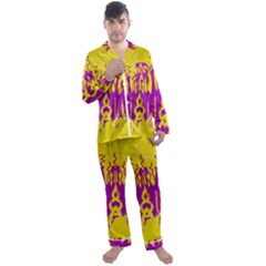 Yellow And Purple In Harmony Men s Long Sleeve Satin Pajamas Set