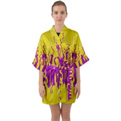 Yellow And Purple In Harmony Half Sleeve Satin Kimono 