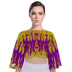 Yellow And Purple In Harmony Tie Back Butterfly Sleeve Chiffon Top