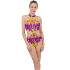 Yellow And Purple In Harmony Halter Side Cut Swimsuit