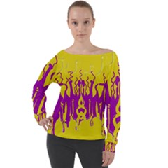 Yellow And Purple In Harmony Off Shoulder Long Sleeve Velour Top