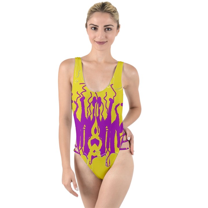 Yellow And Purple In Harmony High Leg Strappy Swimsuit