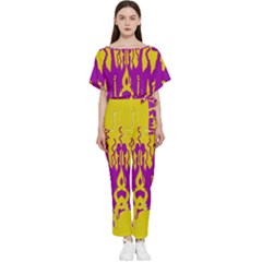 Yellow And Purple In Harmony Batwing Lightweight Chiffon Jumpsuit