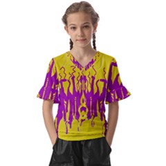 Yellow And Purple In Harmony Kids  V-neck Horn Sleeve Blouse by pepitasart