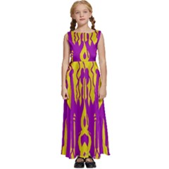 Yellow And Purple In Harmony Kids  Satin Sleeveless Maxi Dress