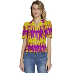 Yellow And Purple In Harmony Puffed Short Sleeve Button Up Jacket