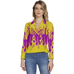 Yellow And Purple In Harmony Women s Long Sleeve Revers Collar Cropped Jacket