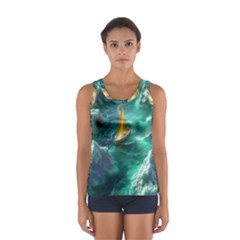 Mountain Wolf Tree Nature Moon Sport Tank Top  by Cemarart