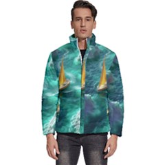 Mountain Wolf Tree Nature Moon Men s Puffer Bubble Jacket Coat by Cemarart