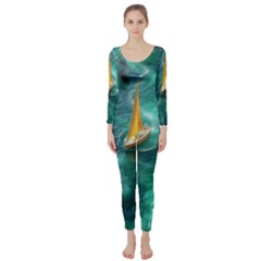 Mountain Birds River Sunset Nature Long Sleeve Catsuit