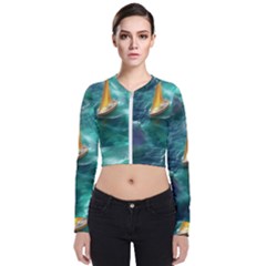 Mountain Birds River Sunset Nature Long Sleeve Zip Up Bomber Jacket by Cemarart