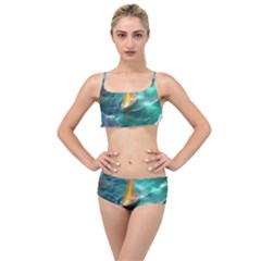 Mountain Birds River Sunset Nature Layered Top Bikini Set