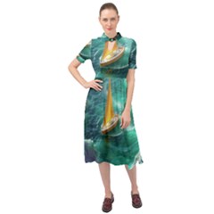 Mountain Birds River Sunset Nature Keyhole Neckline Chiffon Dress by Cemarart