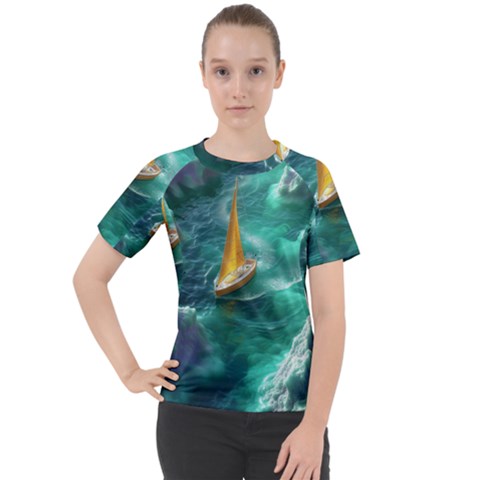 Mountain Birds River Sunset Nature Women s Sport Raglan T-shirt by Cemarart