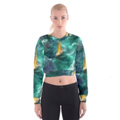 Mountains Sunset Landscape Nature Cropped Sweatshirt by Cemarart