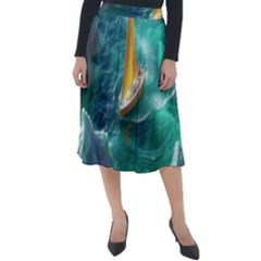 Double Exposure Flower Classic Velour Midi Skirt  by Cemarart