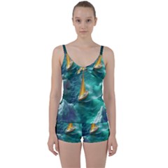 Mountains Sunset Landscape Nature Tie Front Two Piece Tankini by Cemarart