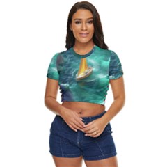 Double Exposure Flower Side Button Cropped T-shirt by Cemarart