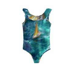 Valley Night Mountains Kids  Frill Swimsuit by Cemarart