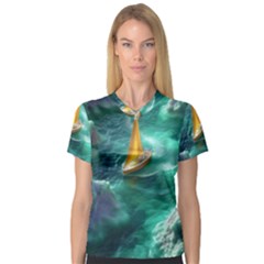 Dolphin Swimming Sea Ocean V-neck Sport Mesh T-shirt