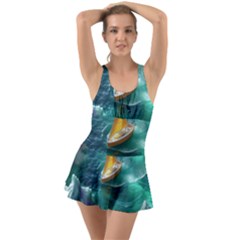 Dolphin Swimming Sea Ocean Ruffle Top Dress Swimsuit