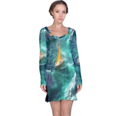 Dolphin Sea Ocean Long Sleeve Nightdress by Cemarart