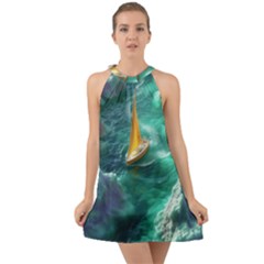 Dolphin Sea Ocean Halter Tie Back Chiffon Dress